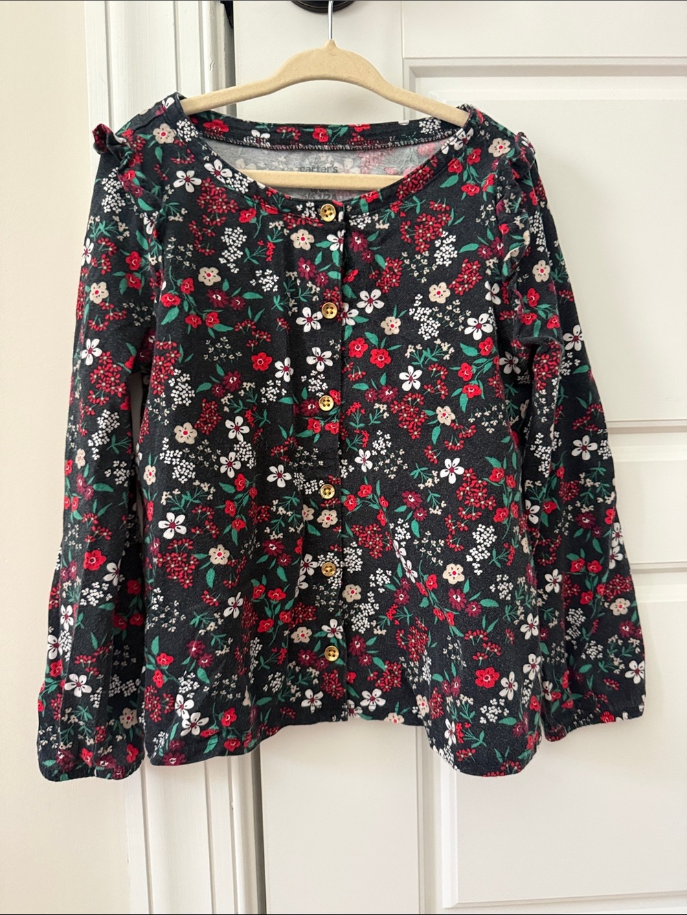 Carter's Black Floral Button-Up Long Sleeve Top